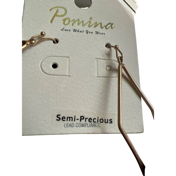 Pomina Gold Tone Dangle Earrings Semi Precious Beads Dalmation Jasper 2.5" NEW - Picture 4 of 5